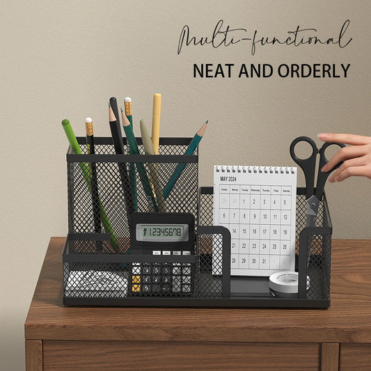 Schreibtisch-Organizer aus Metall – 3 Fächer mit Stiftehalter für Büro & Homeoffice