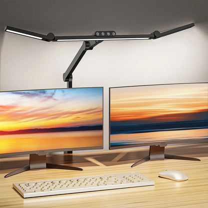 LED-Schreibtischlampe mit Doppelkopf – 4 Lichtmodi, dimmbar & augenschonend