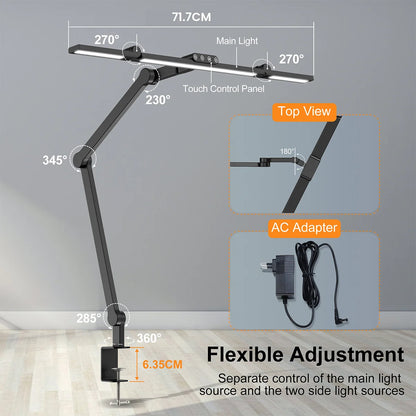 LED-Schreibtischlampe mit Doppelkopf – 4 Lichtmodi, dimmbar & augenschonend