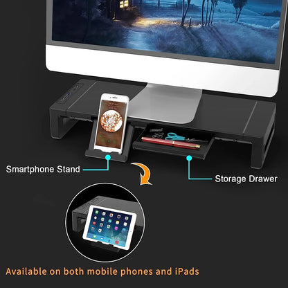 Höhenverstellbarer Monitorständer mit Schublade und USB-Hub