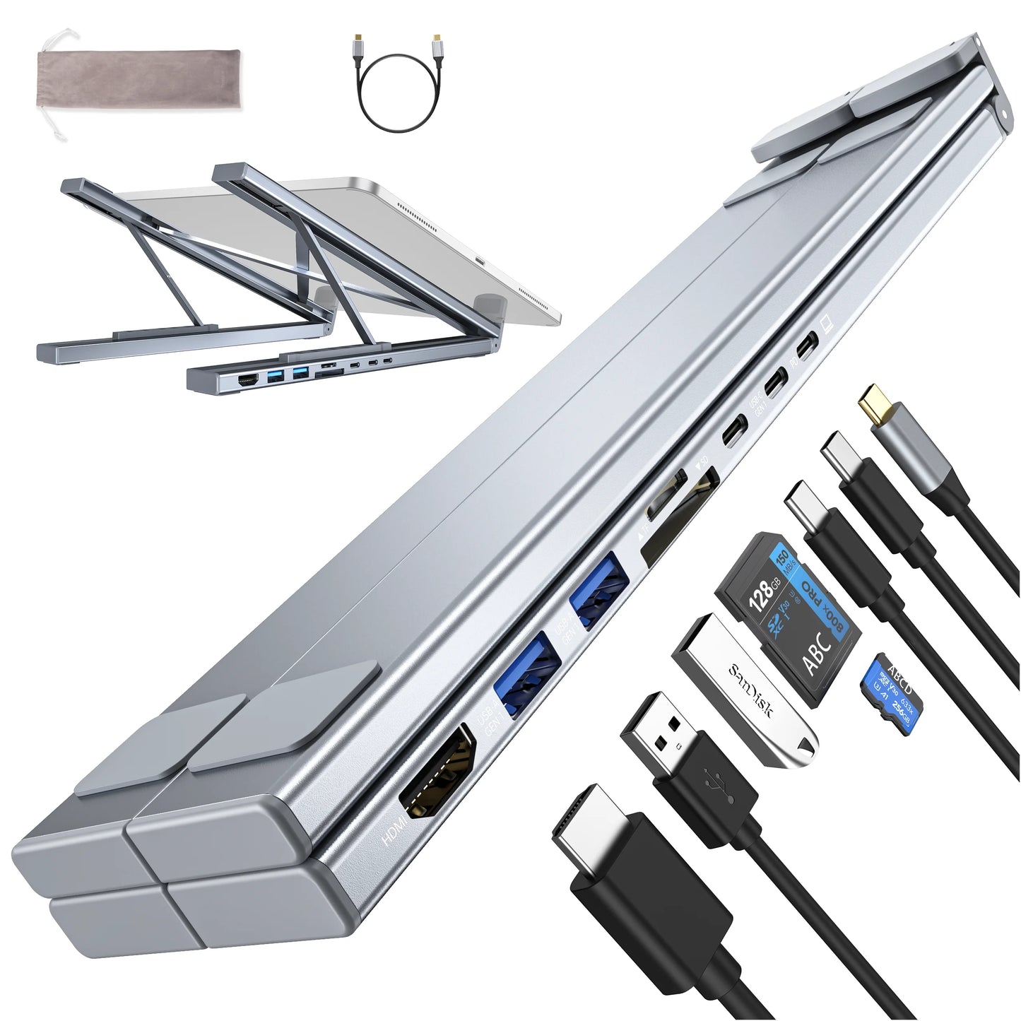 8-in-1 USB-C Laptop-Dockingstation & Ständer aus Aluminium
