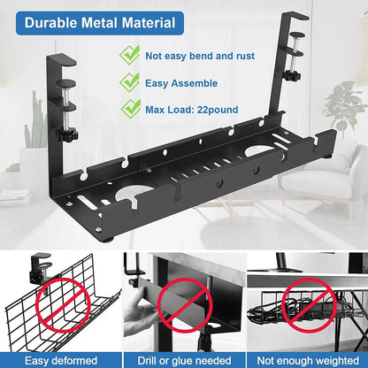 Unter-Schreibtisch Kabelhalter – Ausziehbare Metall-Kabelwanne ohne Bohren