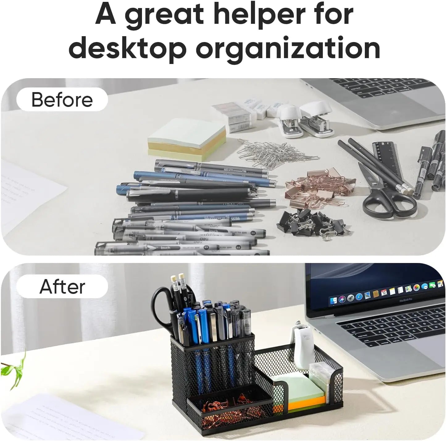 Schreibtisch-Organizer aus Metall – 3 Fächer, Stiftehalter für Büro & Homeoffice
