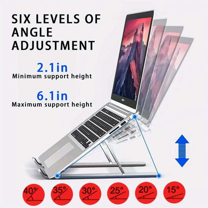 Verstellbarer Aluminium-Laptopständer – 6-stufig höhenverstellbar, faltbar & tragbar für 8-16" Laptops