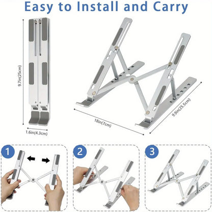 Verstellbarer Aluminium-Laptopständer – 6-stufig höhenverstellbar, faltbar & tragbar für 8-16" Laptops