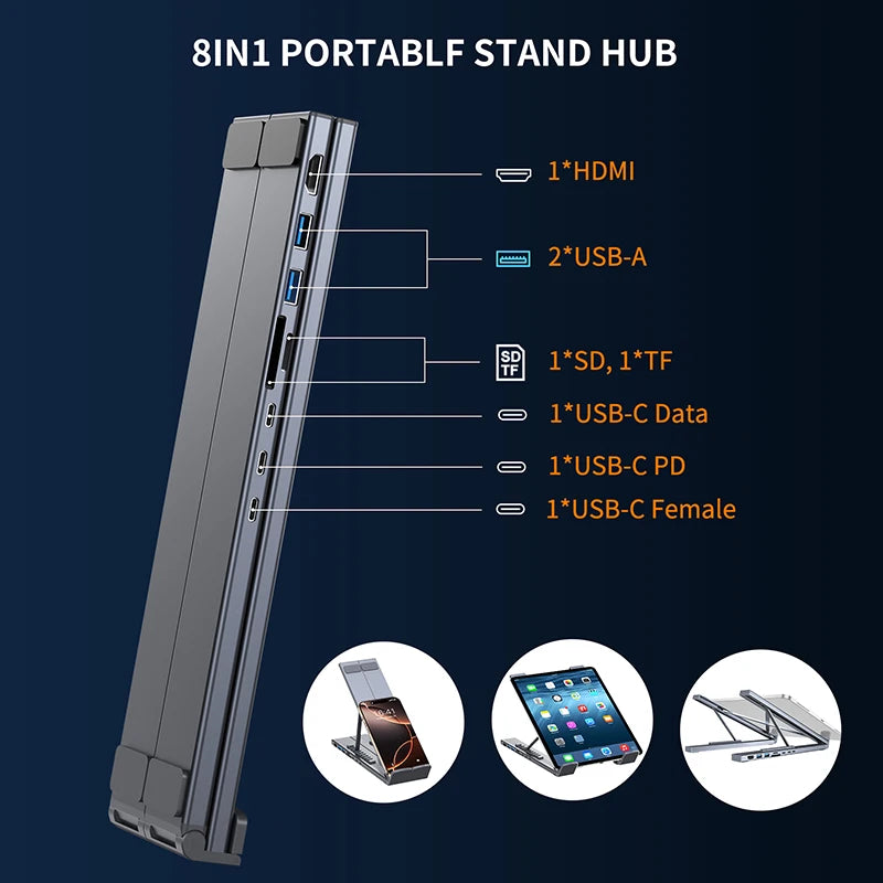 8-in-1 USB-C Laptop-Dockingstation & Ständer aus Aluminium