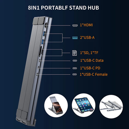 8-in-1 USB-C Laptop-Dockingstation & Ständer aus Aluminium