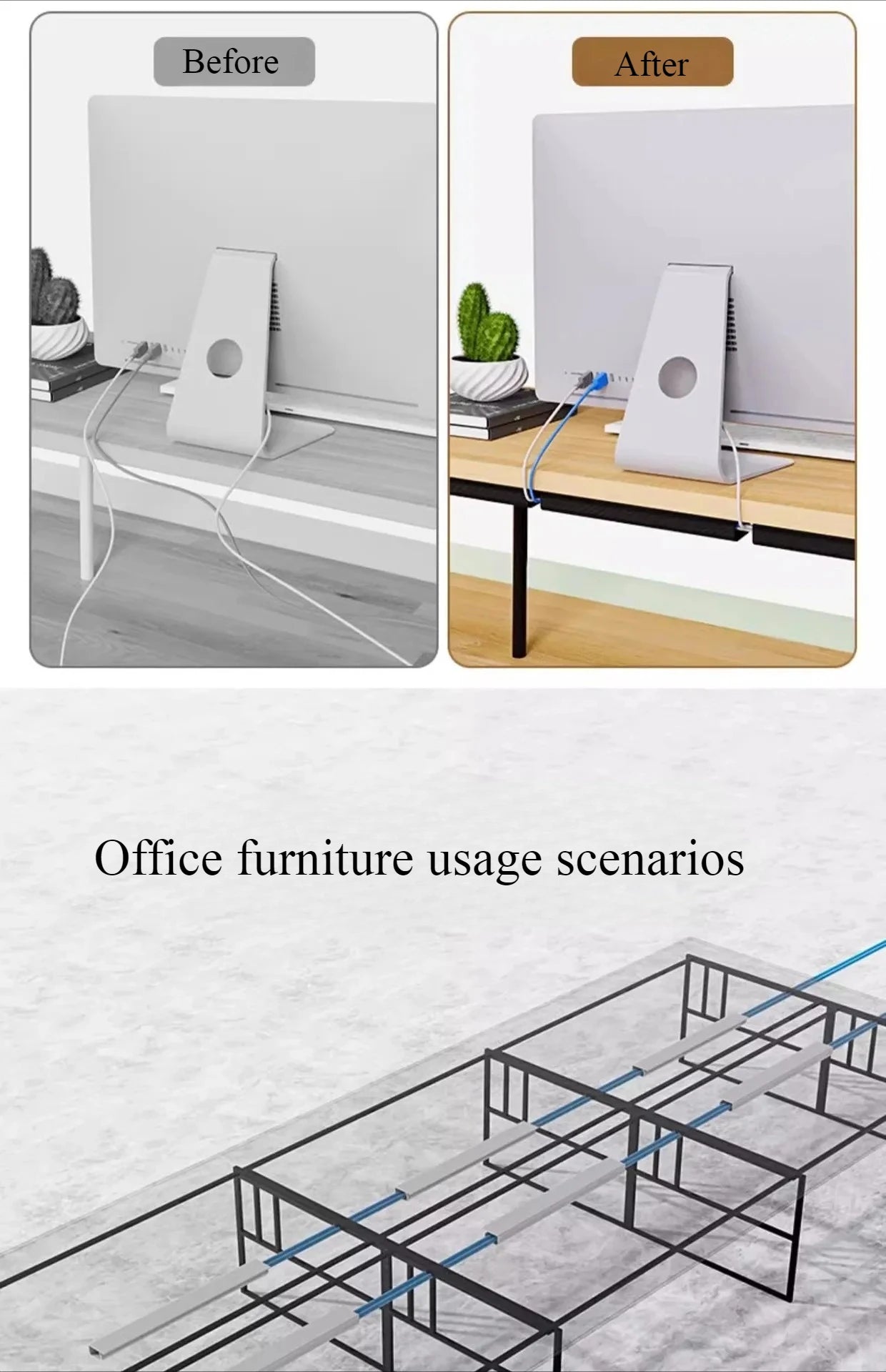 Kabelkanal für den Schreibtisch – 40cm PVC Kabelführung ohne Bohren