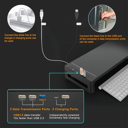 Höhenverstellbarer Monitorständer mit Schublade und USB-Hub