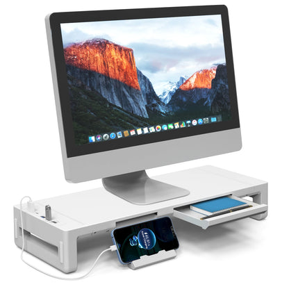 Höhenverstellbarer Monitorständer mit Schublade und USB-Hub