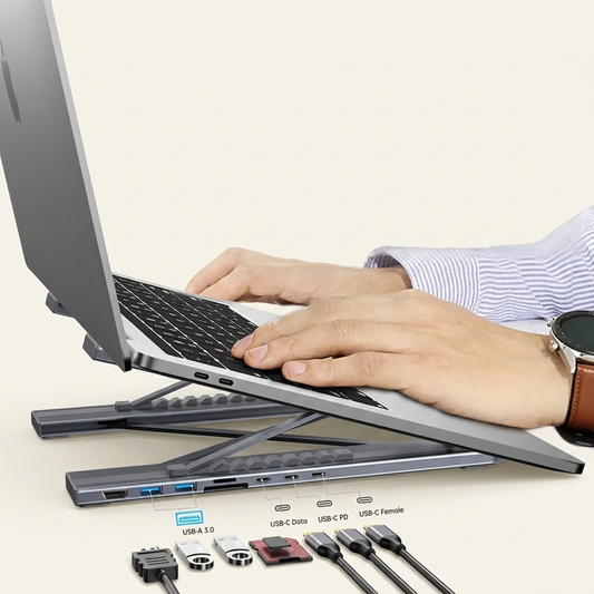 8-in-1 USB-C Dockingstation & Laptopständer aus Aluminium – HDMI 4K, 100 W
